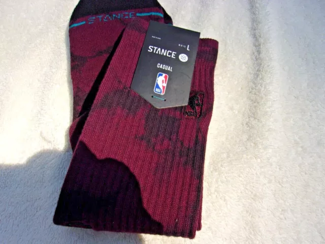 NWT Stance NBA logo basketball casual crew socks, men's L (9-13), maroon, cotton