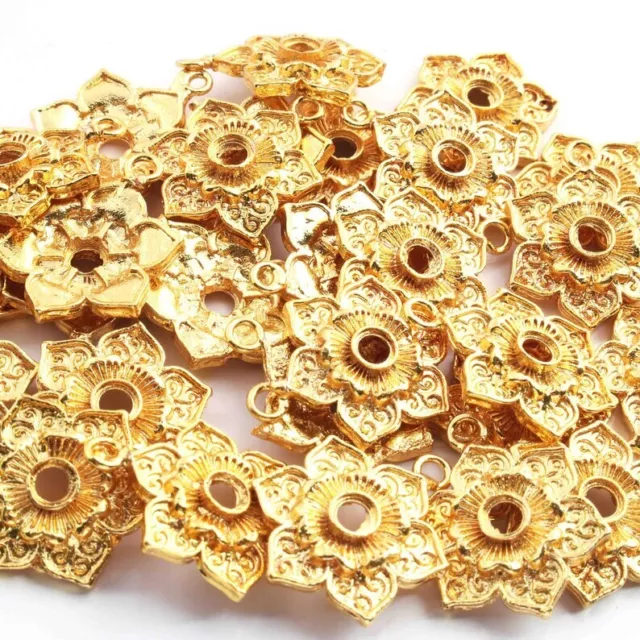 5 Pcs Gold Flower Charm Pendant, 24K Gold Plated Pendant, 22mmx26mm, Copper 3