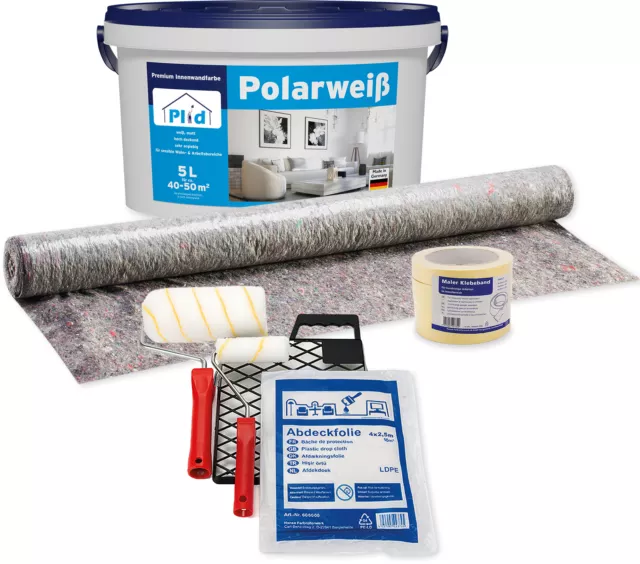 Premium Polarweiss Innenfarbe Wandfarbe Deckenfarbe Profi Farbe Set Weiß