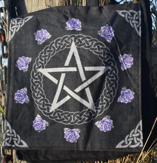 Black & White PENTAGRAM Pentacle Purple Roses SHOULDER BAG Tote Man / Woman