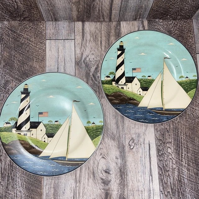 Sakura Warren Kimble Coastal Breeze Lighthouse Plates Set of 2