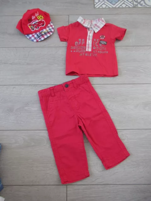 ensemble rouge bébé garçon pantalon polo casquette cars Taille 6 mois