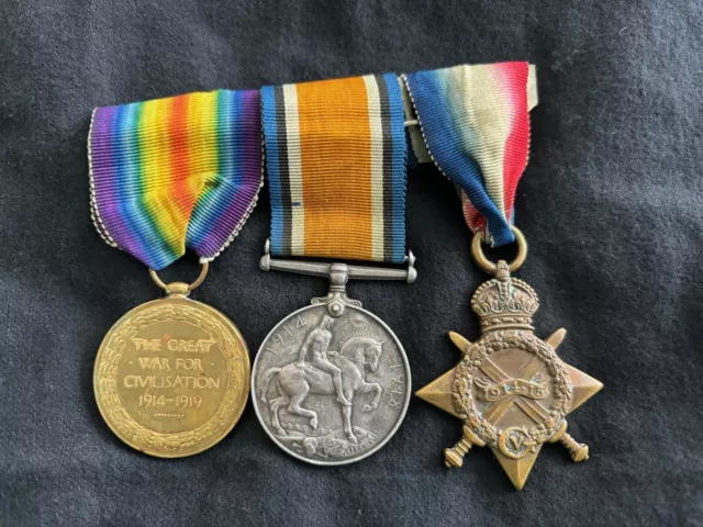 WW1 Medal Trio, 1914/15 Star, British War And Victory Medals original T Wood