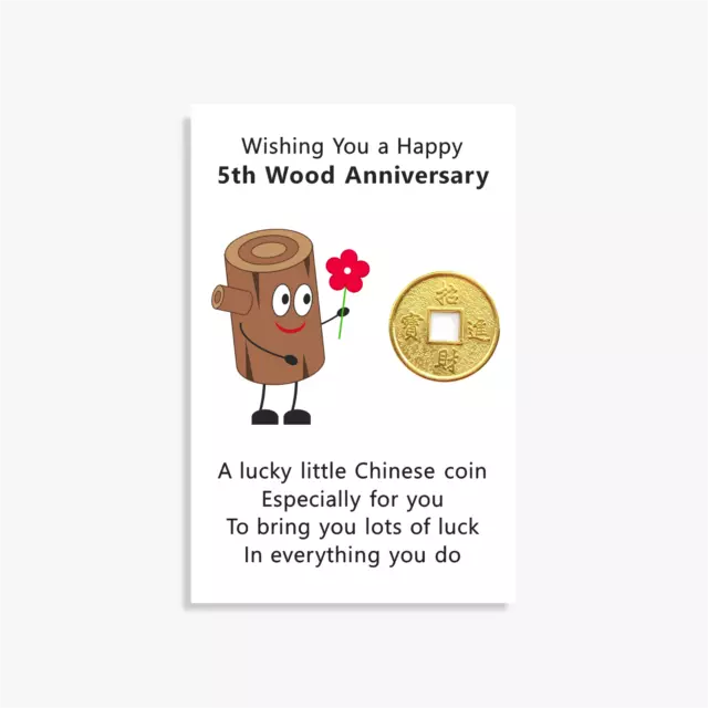 5th Wood Wedding Anniversary Lucky Coin Gift Card Good Luck Charm Keepsake