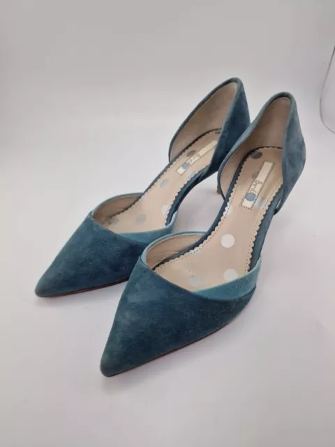 Boden Court Shoes Size 5 Blue Suede Leather Pointed Toe Stilettos Heels Footwear