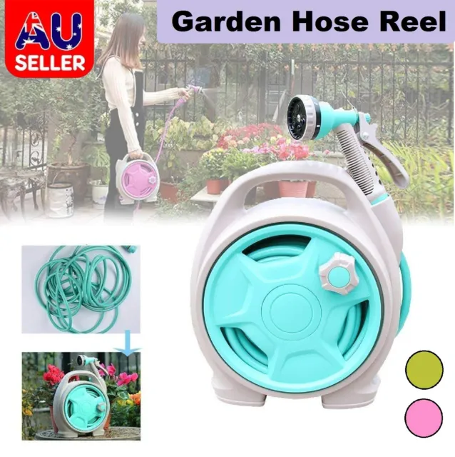 Portable Garden Retractable Water Hose Reel Spray Gun Storage Car Wash Gardening