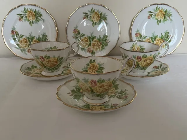 Vintage Royal Albert Yellow Tea Rose Footed Cups Saucers Plates Lot Set