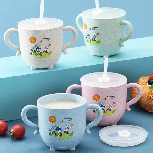 Vaso de paja vaso de agua doble agarre niños entrenamiento vaso omitir el
