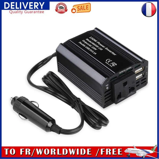 150W Automobile Inverter Converter 12V 110V/220V pour Car Audio TV (Black EU)