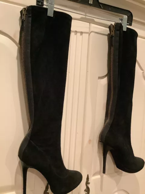 Brian Atwood Black Suede High Boots With Zipper In The Back Size 7.5 3