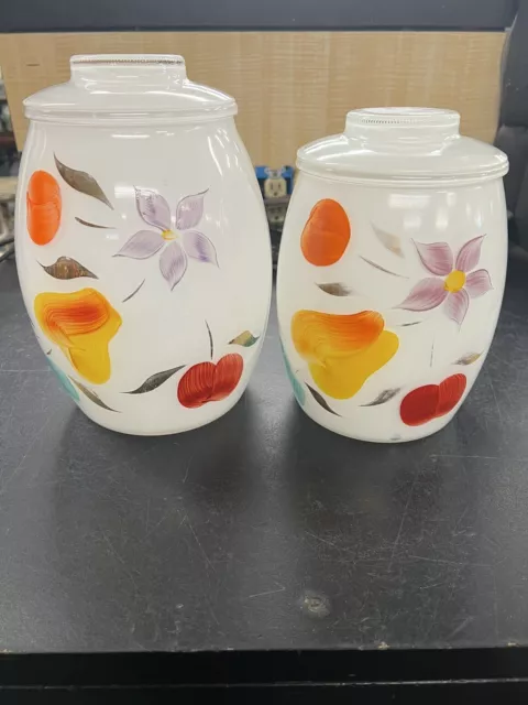 Bartlett Collins White Fruit Gold Leaf Canister  Cookie Jar Set of 2 W/Lids USA