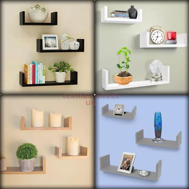 U Shape Floating Wall Shelves Storage Display Shelf White Black Grey Set Of 3