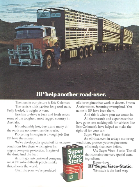 BP Super Visco-Static Oil  ROAD TRAIN  Australia :- Original Vintage 1975 Advert
