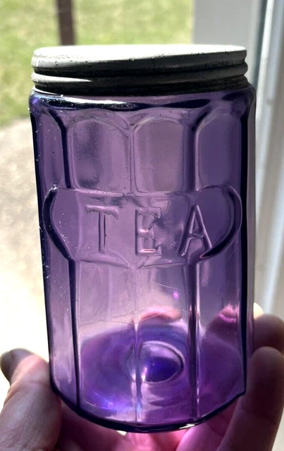 Nice Amethyst Colored 12 Sided "Tea" Hoosier Jar With Lid 1910'S Era Clean L@@K