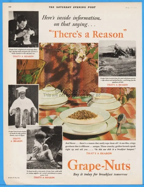 1929 Grape Nuts Breakfast Cereal Farm Tractor Combine Kitchen Decor Ad