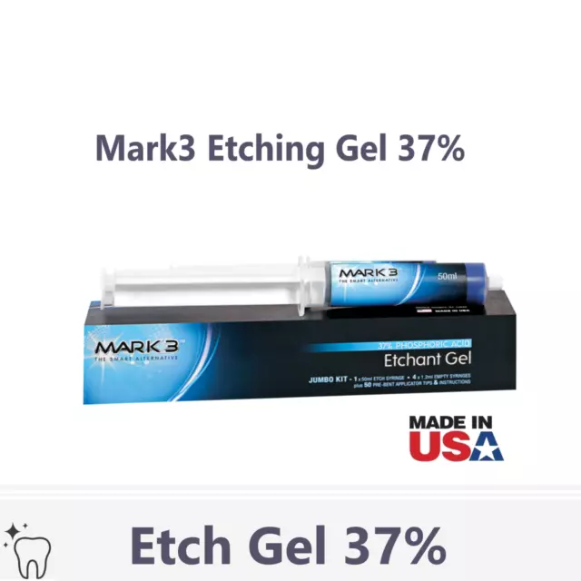 Dental Etch Gel Etching Gel 37% Phosphoric Acid Blue Jumbo 50mL Kit, Made in USA