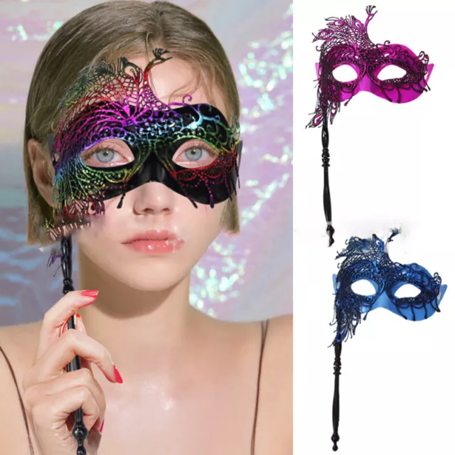 Masquerade Mask with Stick Venetian Mask Decorations Women Costume Mask