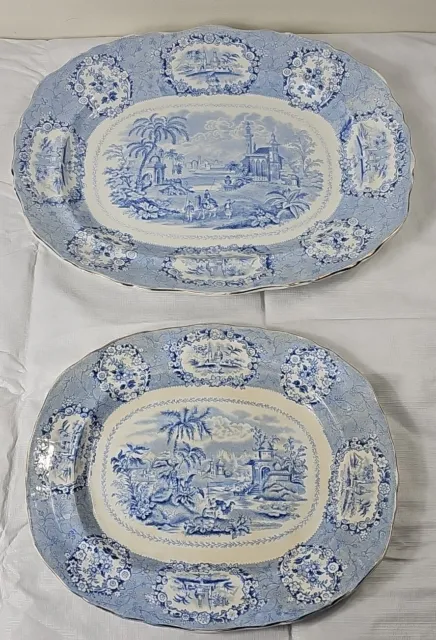 Antique Ridgeway Oriental Blue  Transferware Serving Platter Set Of 2 Turkey
