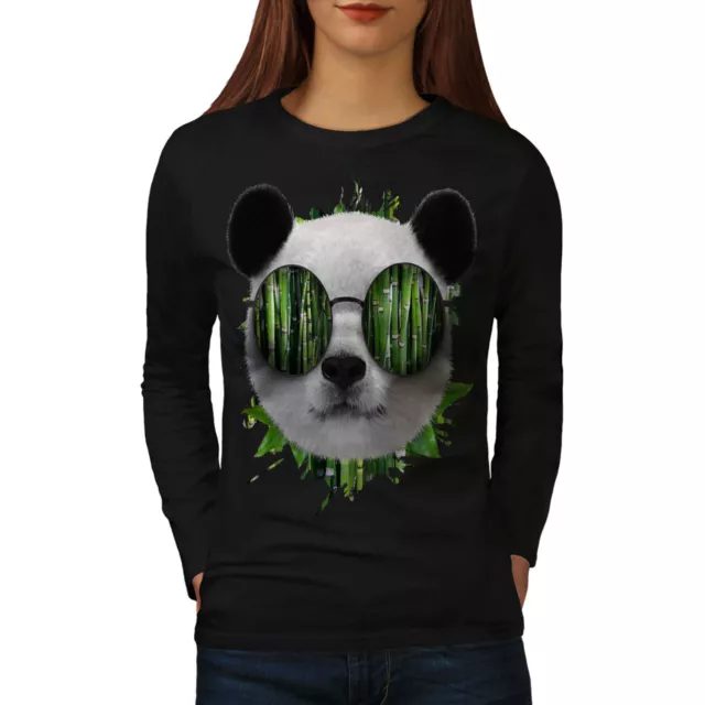Wellcoda Cute Panda Bear Womens Long Sleeve T-shirt, Cool Casual Design