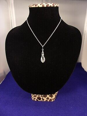 Beautiful Old Vtg Sterling Silver, Black Onyx, Marcasite Pendant & Rolo Necklace