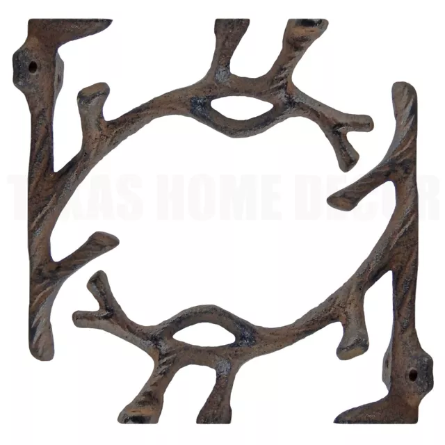 2 Cast Iron Tree Branch Shelf Brackets Rustic Antique Brown 7 1/4 x 6 1/4 inch