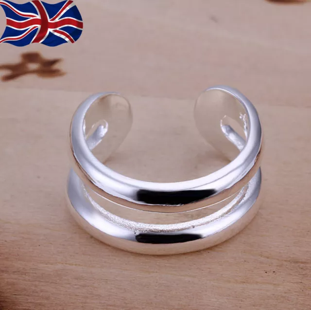 925 Sterling Silver plated Double Ring Thumb Finger Band Rings Gift UK