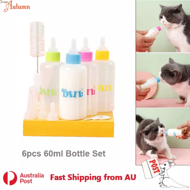 Pet Milk Bottle Set 6pcs 60ml Kitten Puppy Baby Feed PP Nipple Cat Dog Drink