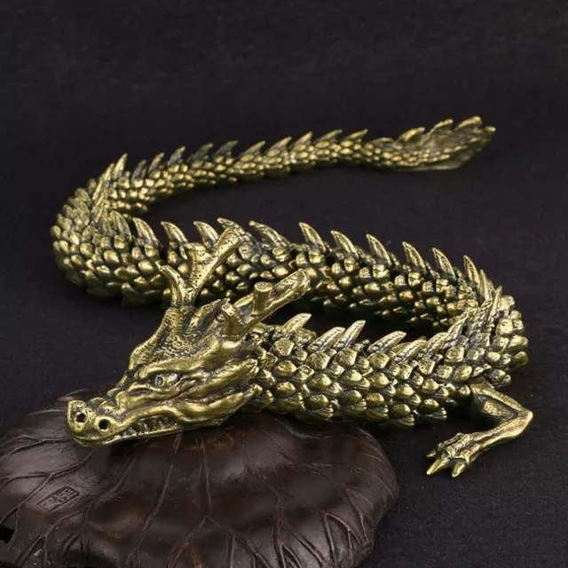 Pure Brass Dragon Statue Moveable Body Joints Zodiac Animal Miniature Crafts Toy