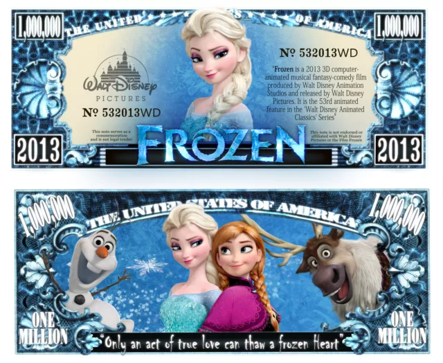 La REINE des NEIGES BILLET MILLION DOLLAR US ! FROZEN ELSA ANNA OLAF DISNEY 1 2