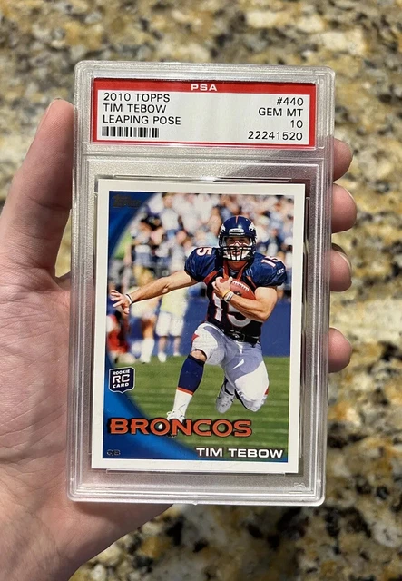 Tim Tebow 2010 Topps #440 PSA 10 LEAPING POSE RC Denver Broncos Florida Gators Tim Tebow 2010 Topps #440 PSA 10 LEAPING POSE RC Denver Broncos Florida Gators