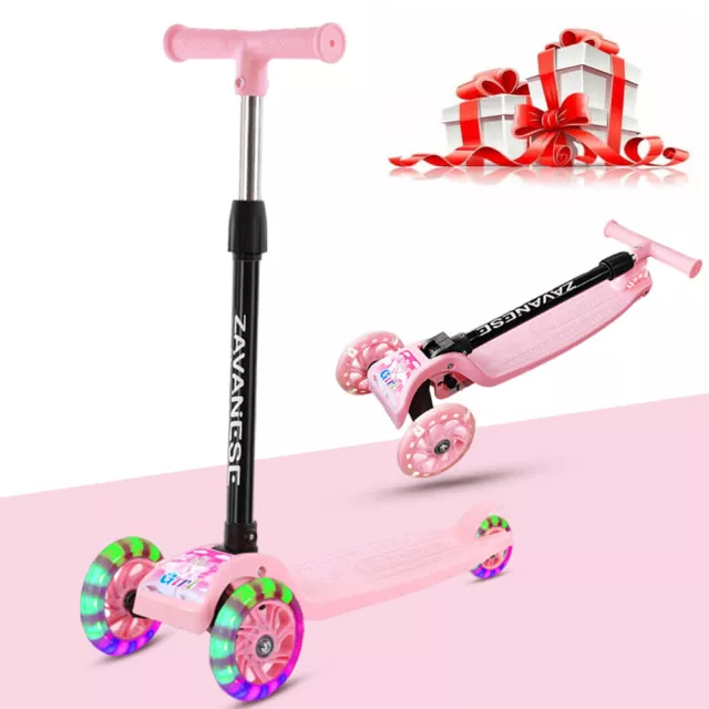 3 Wheel Kids Scooter Foldable Height Adjustable Kick Scooters with Flashing LED