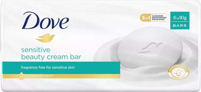 Dove Beauty Cream Bar Sensitive Soap (6 x 90g bars)-Au