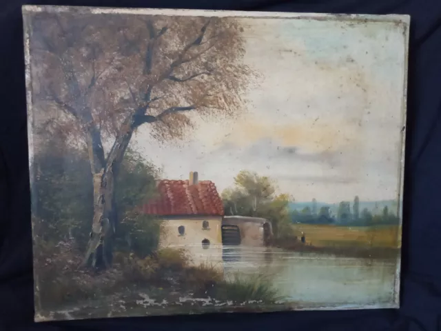Tableau Huile sur toile signé Cutier paysage XIXème XXème à restaurer