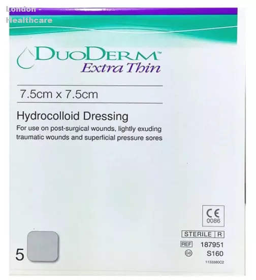 Duoderm Extra Thin Dressings 7.5 cm x 7.5cm Hydrocolloid 5 Dressing - 1 Box