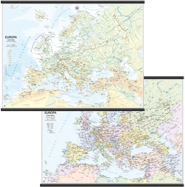 CARTA MURALE GEOGRAFICA BIFACCIALE SCUOLA SCOLASTICA EUROPA  132 x 99 BELLETTI