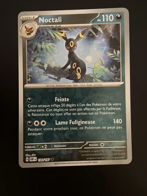 Pokémon Noctali Reverse 130/197 Flammes Obsidiennes FR sv3 OBF Pokémon Noctali Reverse 130/197 Flammes Obsidiennes FR sv3 OBF