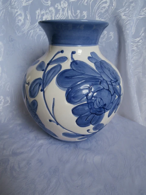 Vase Globe Peint À La Main Bleu Et Blanc Vase En Céramique À Motifs Floraux 7,5 Pouces 2