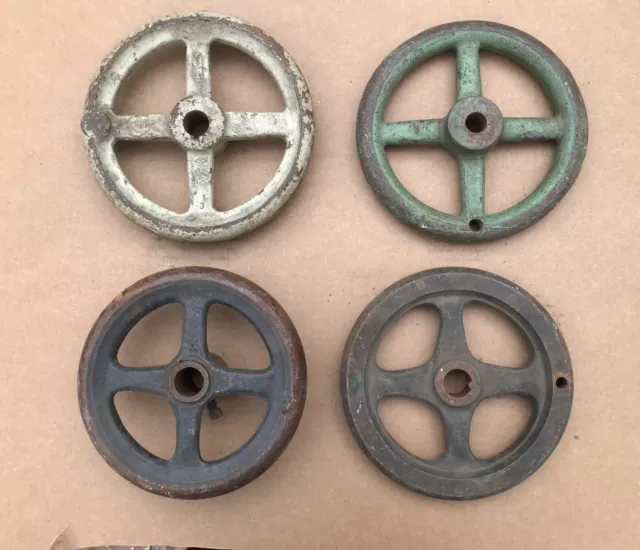 Lot of (4) 7.5-8"  4-Spoke ANTIQUE Cast Iron Hand Crank Wheel Valve Factory Ind.