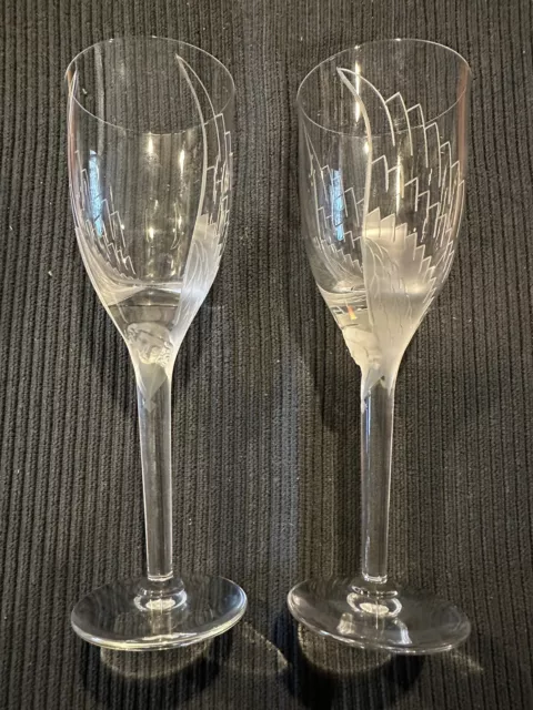 *** 2 Lalique France Crystal “Ange De Reims" Angel Champagne Flutes ***