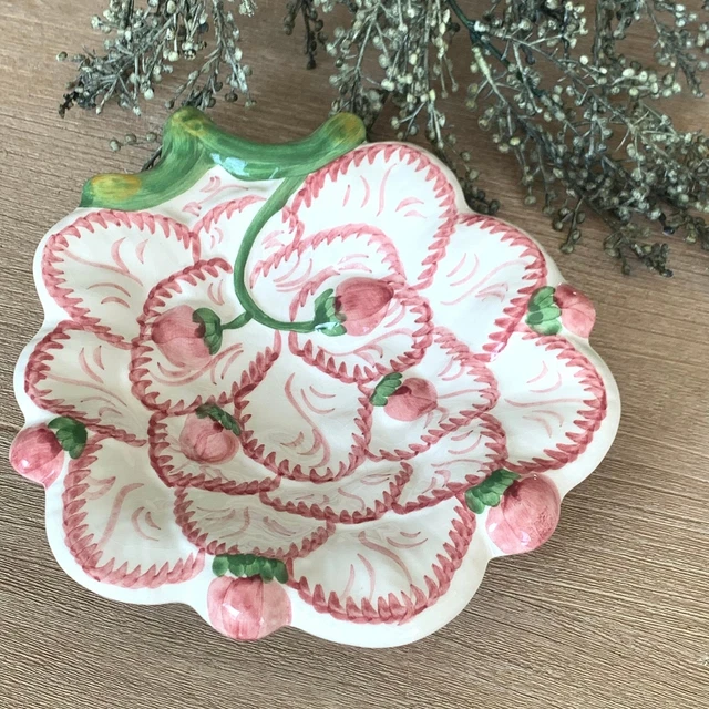 Vintage Neuwirth Strawberry Bowl Pink on White Portugal Majolica Cottagecore