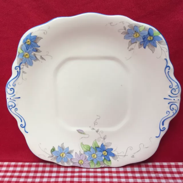 Vintage SUTHERLAND CHINA, Hand Painted Blue Floral, Art Deco Cake Plate c.1936