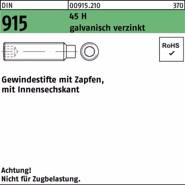 Gewindestift DIN 915 m.Zapfen/Innensechskant M 12 x 70 45 H galvanisch verzinkt