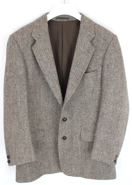 Harris Tweed Giacca Uomo (UK) 42L Lana Pesce Monopetto Dentellato Bavero