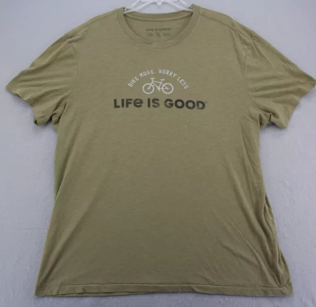 Life Is Good Cool Tee T Shirt Men XL Green Bike More Worry Less MTB Graphic