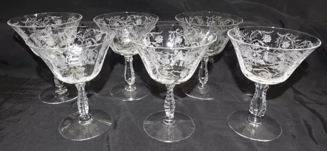 Fostoria USA Heather Etch Design Set of 6 Low Sherbet / Champagnes