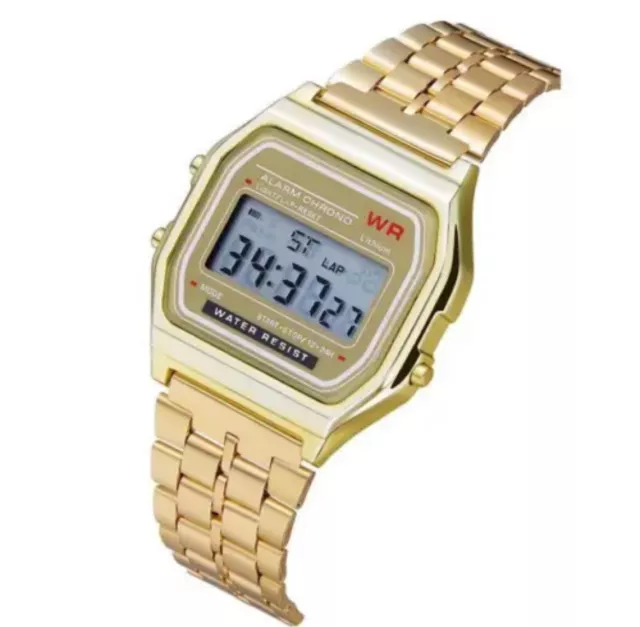 Orologio uomo donna unisex Vintage Retrò Digitale stile Casio acciaio e Oro Nero