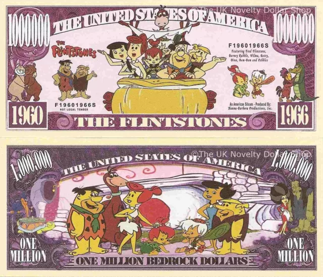 The Flintstones Million Bedrock Dollar Bills x 2 Fred Wilma Barney Betty Rubble