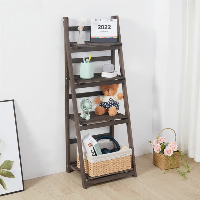 FOLDABLE 4TIER LADDER Bookcase Storage Rack Bookshelf Plant Stand