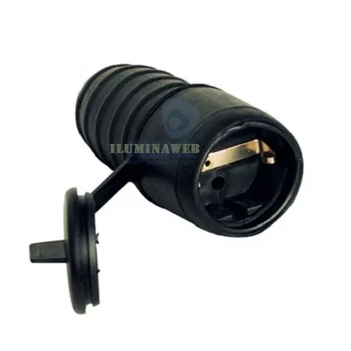 Base aerea Hembra schuko Caucho Negra IP44 16A Calvija Recta cable toma enchufe