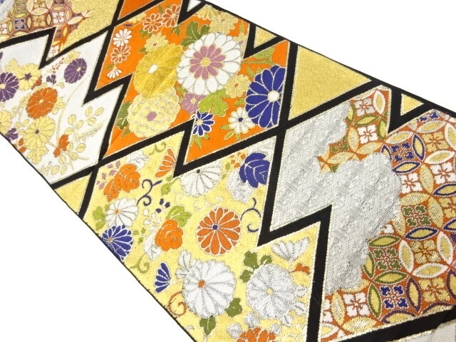 6701762: Japanese Kimono / Antique Fukuro Obi / Woven Kiku & Paulownia